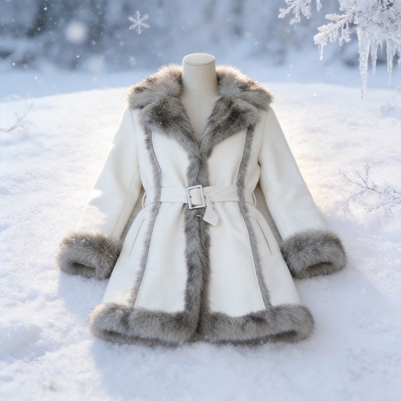 BEBE suede and faux fur trimmed belted Jacket SZ M - Picture 15 of 16